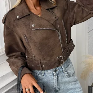 Veste d’extérieur femme – Faux cuir rétro ample, style biker streetwear tendance