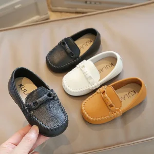 Chaussures en cuir pour garçons, mocassins souples à enfiler