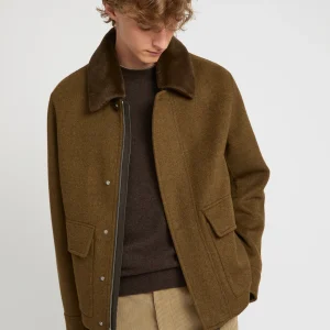 Jacket in double-sided wool-cashmere fabric with mink collar