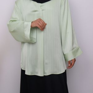 Chemise longue satin plissé Verte